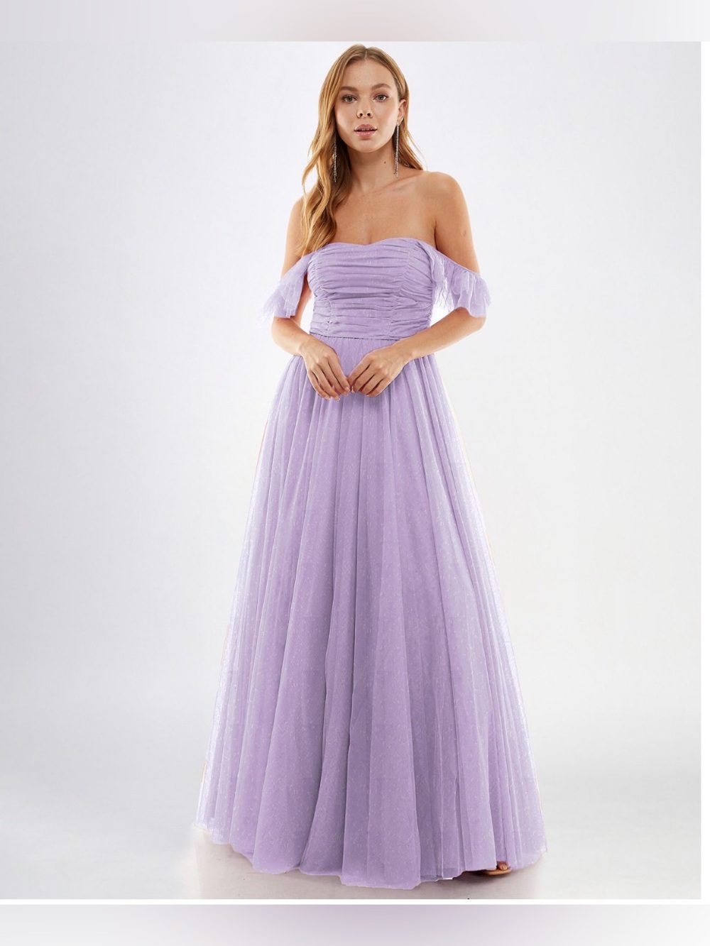 City Studios Juniors' Off-the-Shoulder Ball Gown - Lilac/silver - 5/6 new